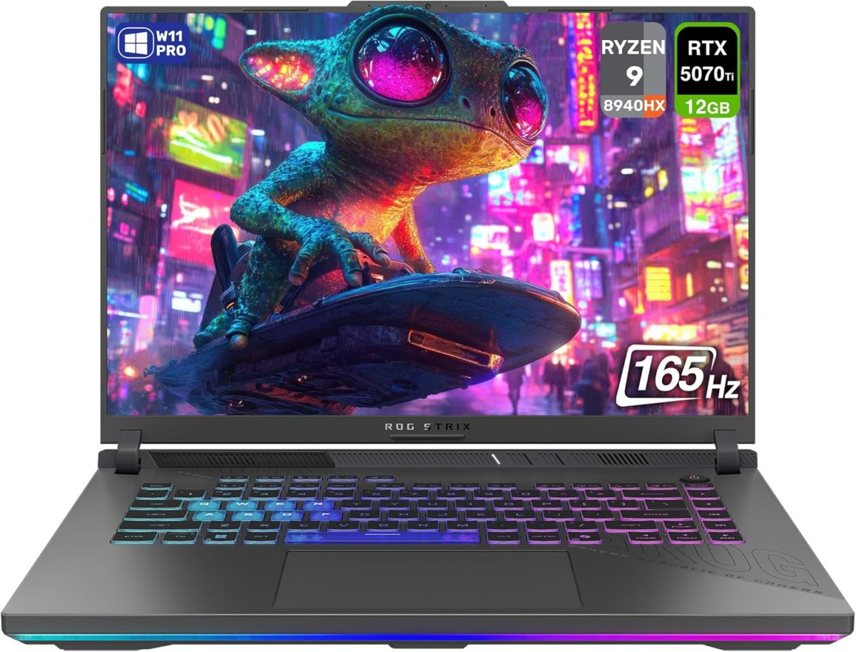 ASUS ROG Strix G16 Gaming Laptop, AMD Ryzen 9-8945HX, 32 GB DDR5 RAM, 1 TB PCIe SSD, 16" WUXGA (1980x1200) 165Hz Display, Nvidia G-Force RTX 5070Ti, 4-Zone RGB Backlit Keyboard, W11 Pro, Eclipse Grey – Image 1