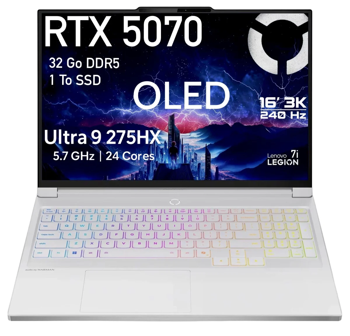 Lenovo Légion 7i Gen 10, AI Gaming Laptop, Intel Ultra 9 275HX, 16" OLED 3K (3100x2400) 240Hz 500 nits, 32 GB DDR5, 1 TB SSD, NVIDIA RTX 5070, 5MP Camera  Wi-Fi 7, Win 11 - Glacier White – Image 2